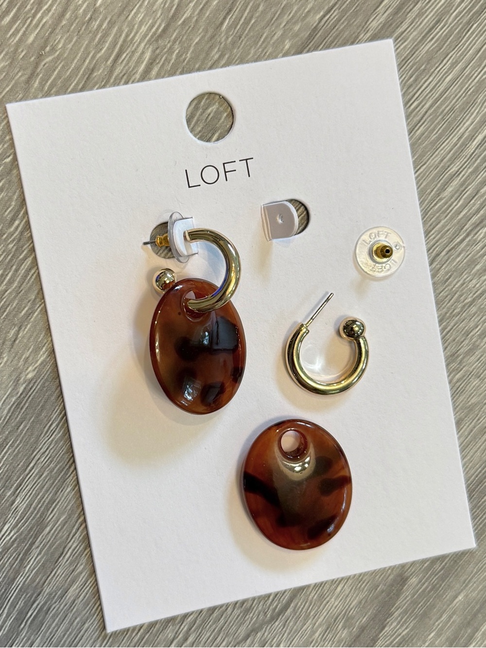 LOFT Gold Hoop Earrings with Tortoiseshell Brown Drops Convertible NWT